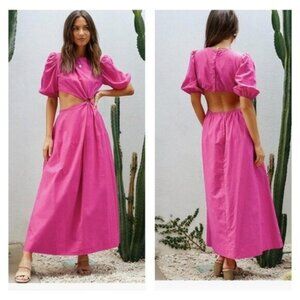 New All About May Linen Pink Cut Out Beach Vacation Party Y2K Summer Maxi Dress